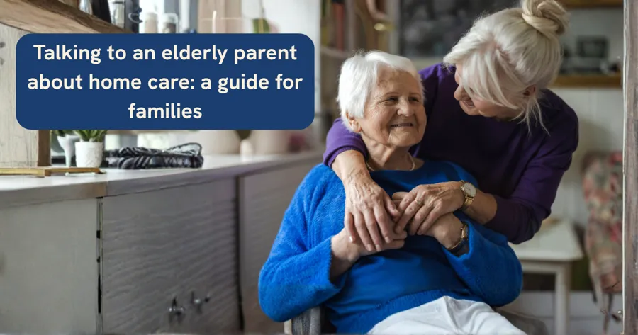 A carer and an older woman smiling together in a warm embrace